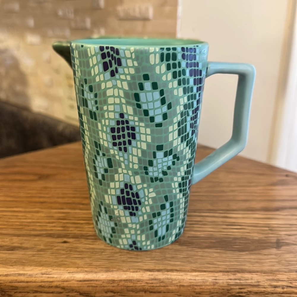 Teavana Stoneware Mug Green Blue Snakeskin print mosaic 12 oz